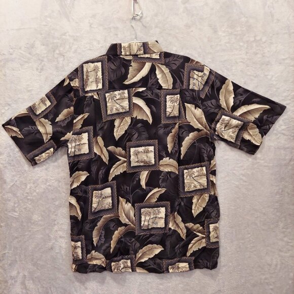 Croft & Barrow Mens M Black Grey Palm Hawaiian Button Up Short Sleeve Casual vac - Picture 2 of 11